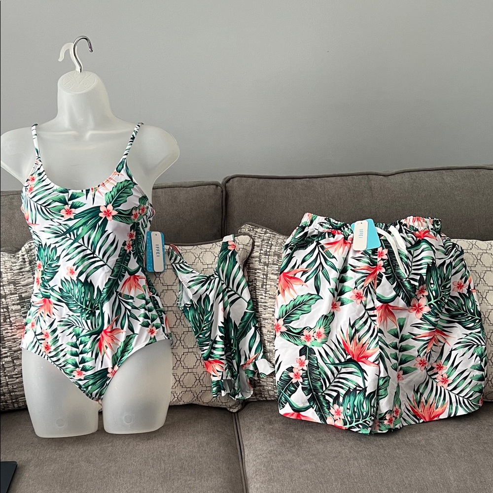 Cupshe Tropical Floral One Piece Swimsuit - Green and Pink